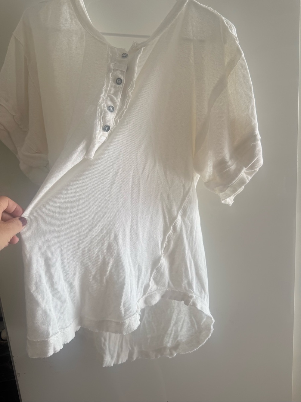 Free People Heritage Henley T-Shirt in white features a lived-in, oversized - Picture 6 of 7